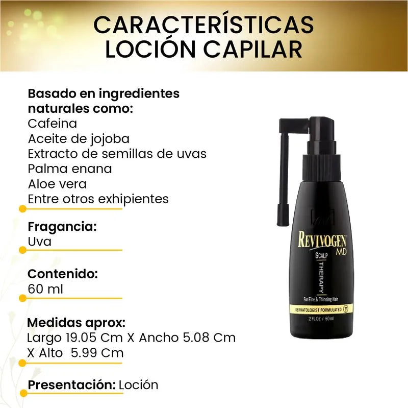 Loción capilar que ayuda a fortalecer y prevenir la caída del cabello - Revivogen Md Kit Therapy