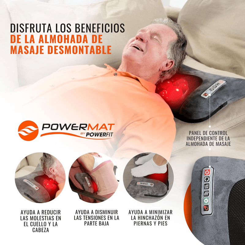 Sistema de masaje con Calor y Cojín removible con masaje Shiatsu - Powermat TVNOVEDADESTV