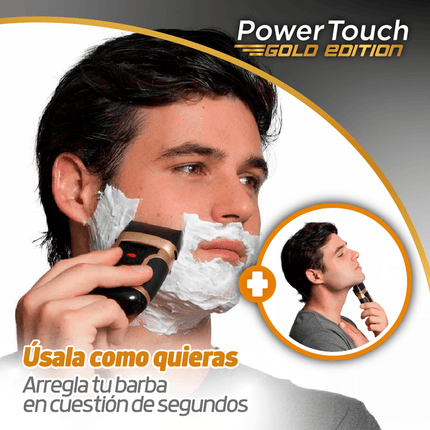 Afeitadora Eléctrica Triple Hoja Seco Húmedo Cabezal Flotante Power Touch Gold Edition