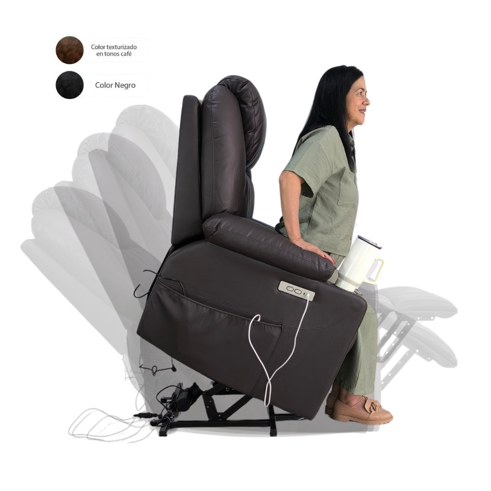 Sillón elevador Ultra - Masajeador térmico, reclinable, carga tipo C, porta vasos- standup couch