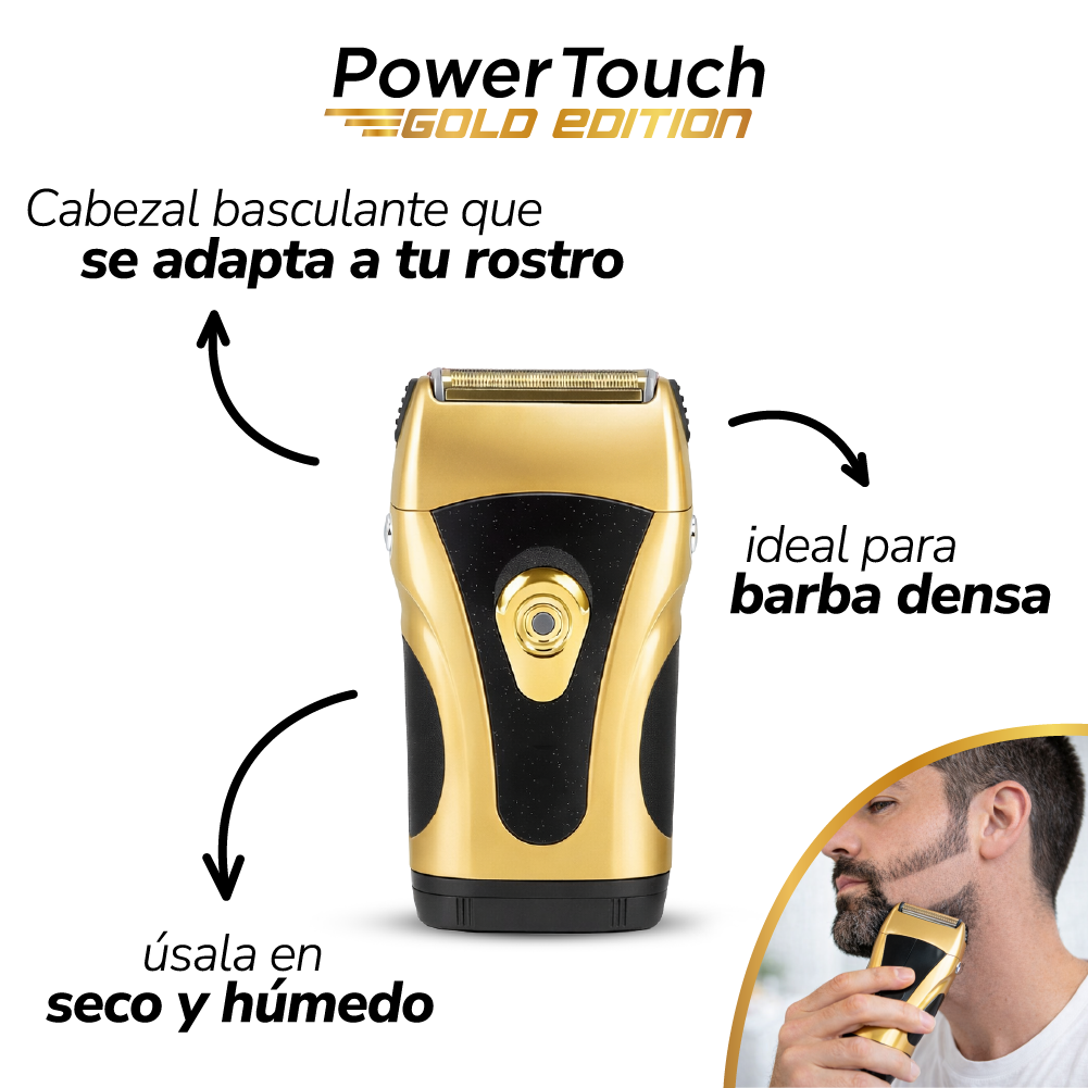 Afeitadora Eléctrica Triple Hoja Seco Húmedo Cabezal Flotante Power Touch Gold Edition