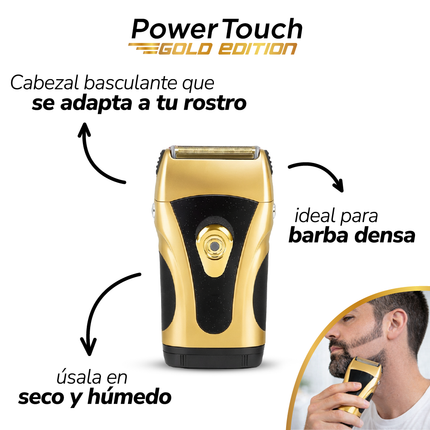 Afeitadora Eléctrica Triple Hoja Seco Húmedo Cabezal Flotante Power Touch Gold Edition