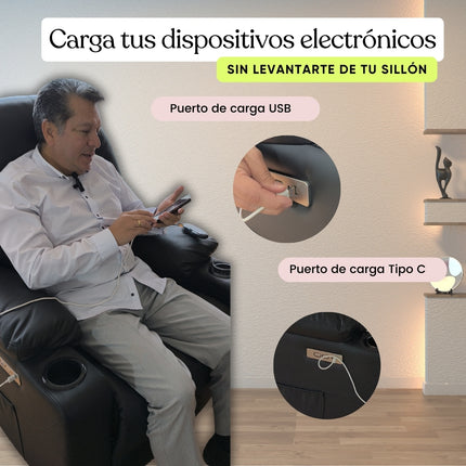 Sillón elevador Ultra - Masajeador térmico, reclinable, carga tipo C, porta vasos- standup couch