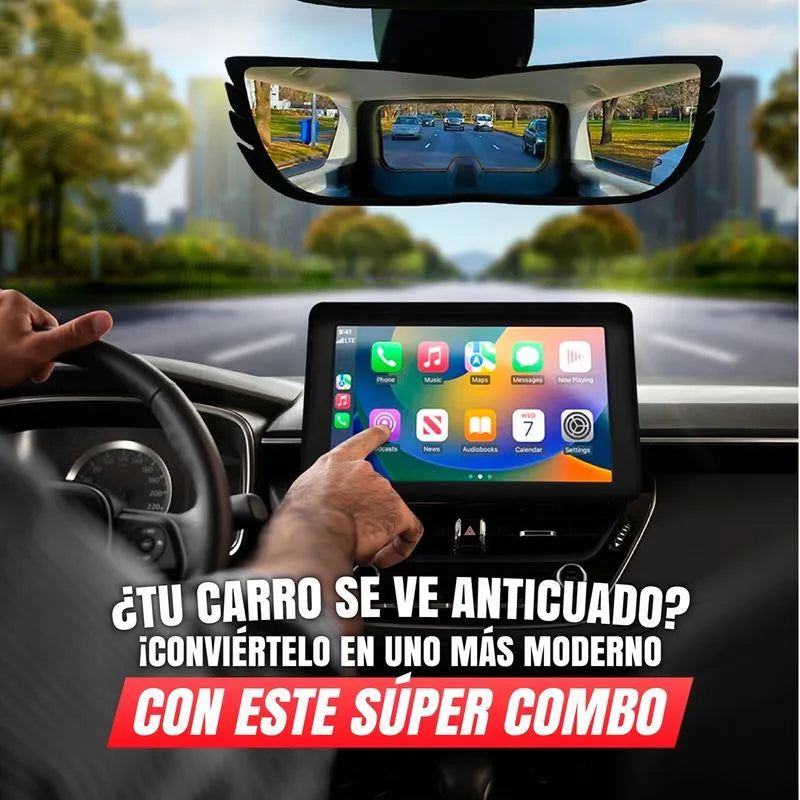 Combo para carro- pantalla inteligente Kleva smart play y espejo retrovisor Angel view