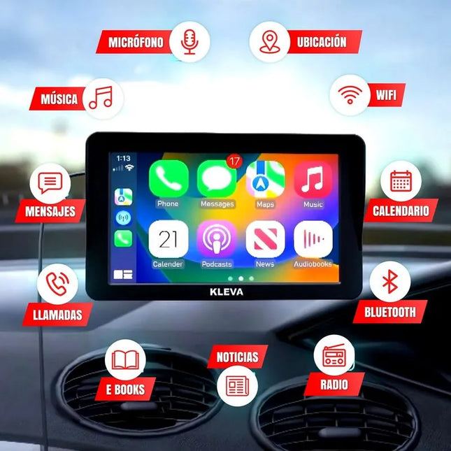 Combo para carro- pantalla inteligente Kleva smart play y espejo retrovisor Angel view