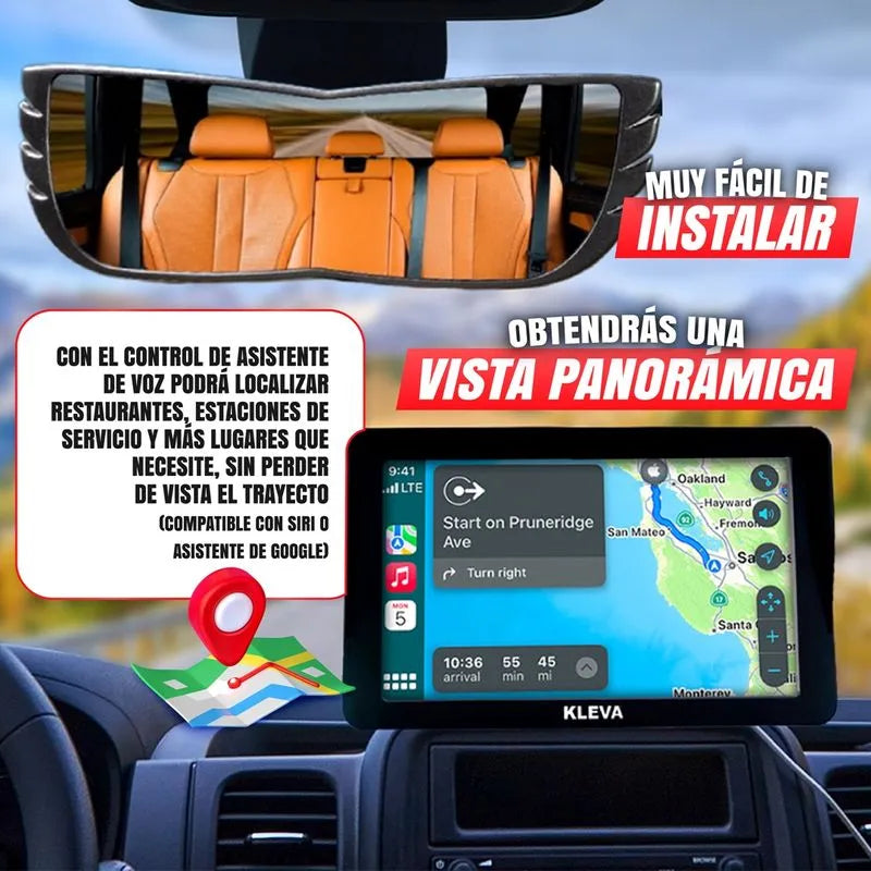 Combo para carro- pantalla inteligente Kleva smart play y espejo retrovisor Angel view