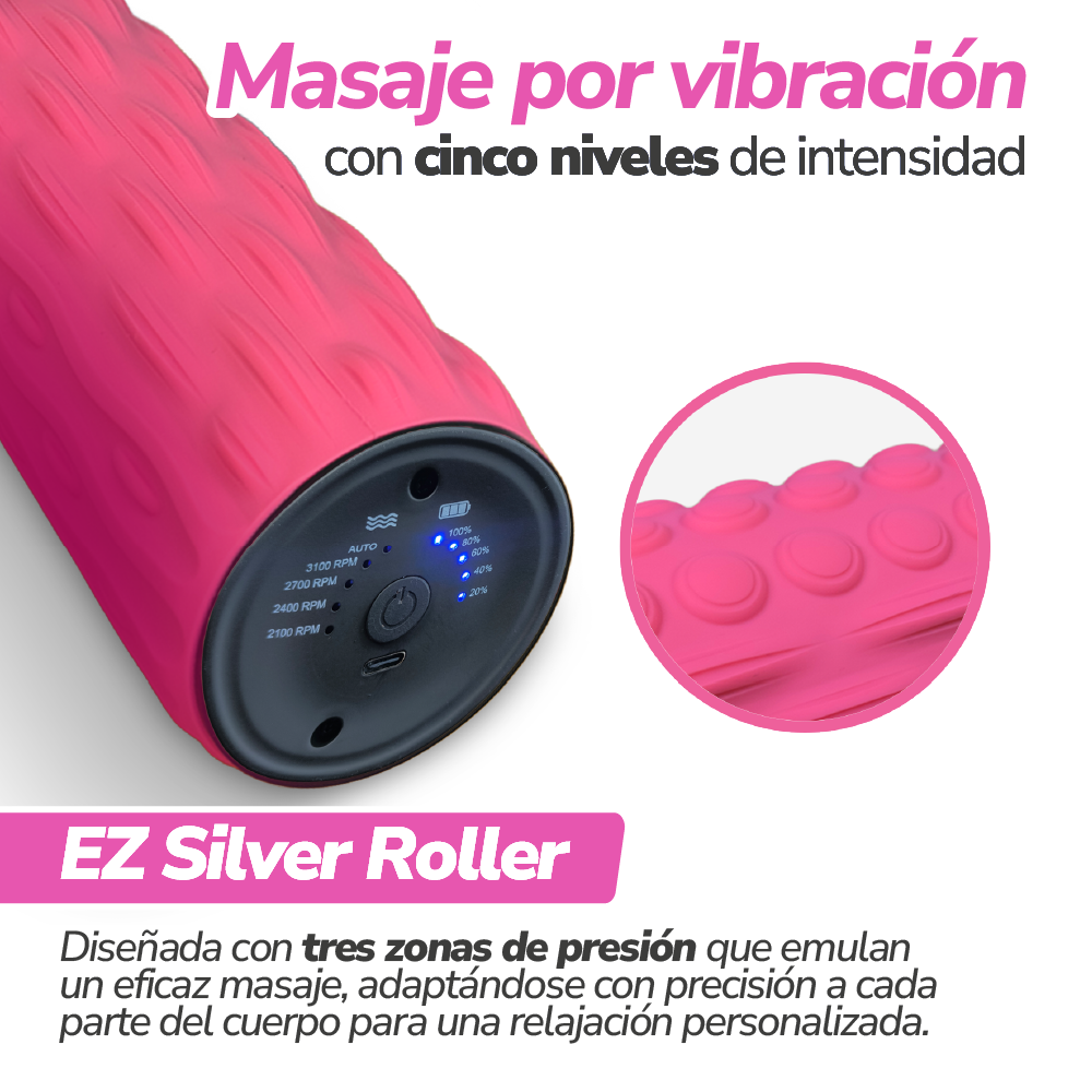 Rodillo masajeador vibratorio recargable de recuperación muscular profunda - EZ Silver Roller TV NOVEDADES TV