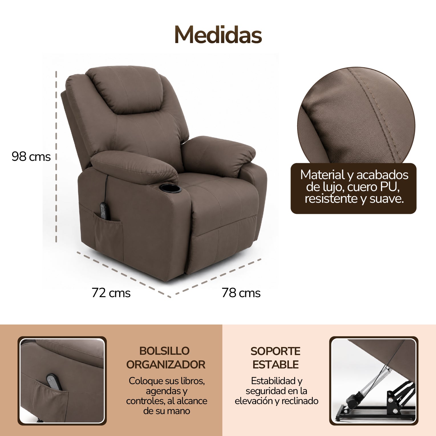 Sillón elevador Royal - Sillón elevador, masajeador y reclinable