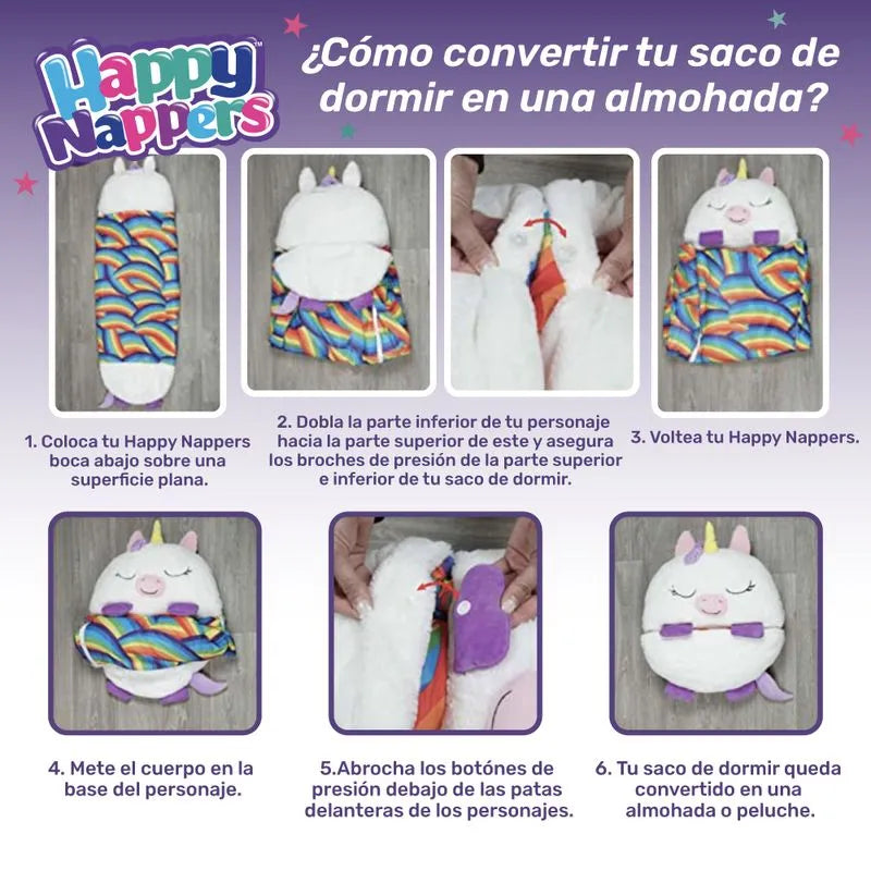 Saco de dormir para niños y divertido peluche original - Happy Nappers Mediano Narval Rosado