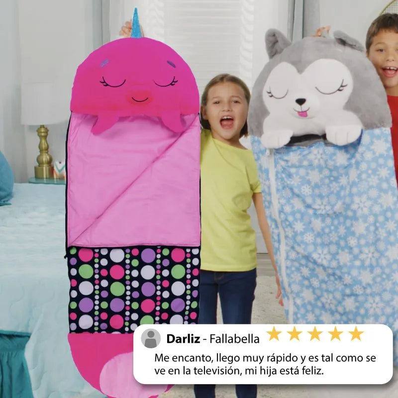 Saco de dormir para niños y divertido peluche original - Happy Nappers Mediano Narval Rosado