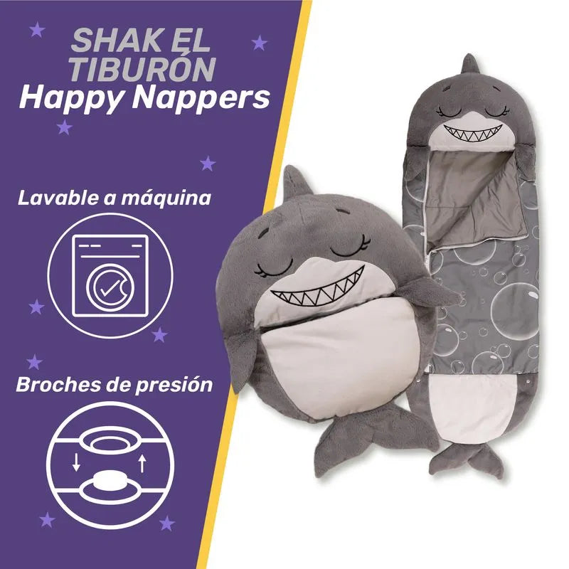 Saco de dormir para niños y divertido peluche original - Happy Nappers Mediano Tiburon Gris